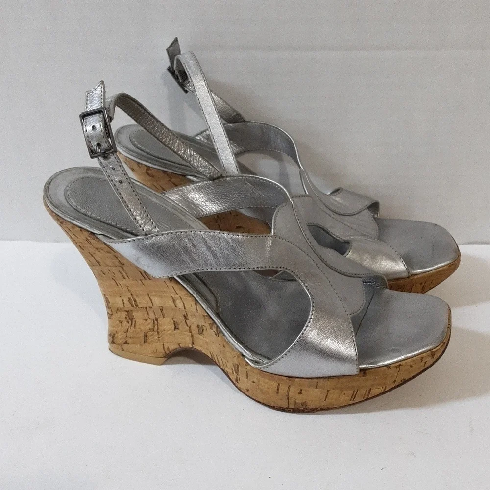 Y2k Viga Spia platform sandals leather upper size 6.5M women silver metallic